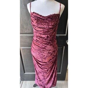 NWT Whimsigoth Burgundy Burnout Velvet Draped Bodycon Stretch Column Gown